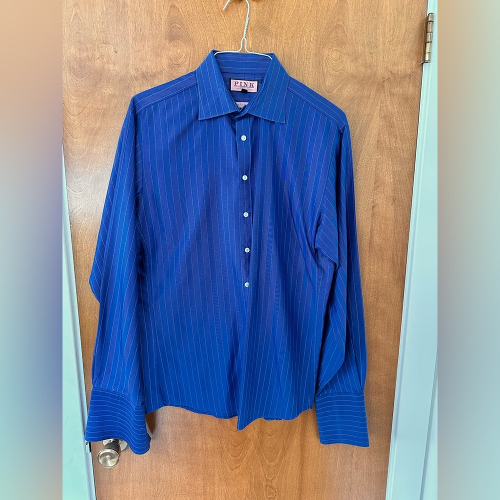 Thomas Pink Blue Striped Men's Dress Shirt